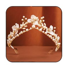 Gold Pearl Crown, Lace Wedding Headpiece, Tiara Wedding Veil, Crown Bride Wedding, Mafia Wedding, Headband For Bride, Gold Bridal Headband, Leaf Tiara, Crowns And Tiaras