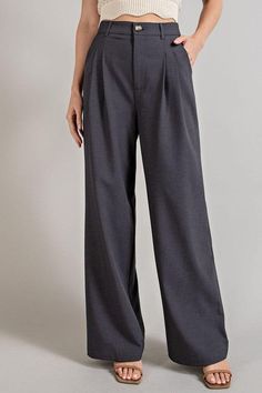 Straight leg pants with a button front closure and pockets. Flowy and relaxed look. Rock it casual with your favorite sneaker and wide brim hat, or dress it up with a pair of platforms and some gold jewelry for an added special touch. Material: 95% Polyester, 5% SpandexSize + Fit (inch):S: 13.5 (Waist), 18.5 (Hips), 30.5 (Inseam), 42.5 (Length)M: 14.0 (Waist), 19.0 (Hips), 31.0 (Inseam), 43.5 (Length)L: 14.5 (Waist), 19.5 (Hips), 31.5 (Inseam), 44.5 (Length)Non-stretch fabricNon-sheer fabric Trouser Dress, Dressed To Impress, Classic Trousers, Long Sleeve Tank Top, Classic Pants, Curvy Dress, Sheer Fabric, Wide Legs, Romper With Skirt