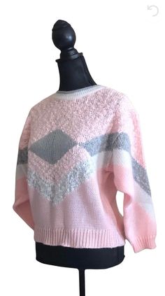 Vintage pink and gray sweater over sized fit  with full dolman sleeves - 70/80's era - made in Korea - good condition  Waist- 34" Length- 21" Sleeve- 18" Bust- 38" Pull Rose, Sweater Oversized, Sweater Oversize, Rose Vintage, Fall Sweater, Fall Sweaters, Pink Sweater, Dolman Sleeve, Women Pullover