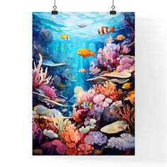 an underwater scene with fish and corals on the ocean wall art print by artist unknown