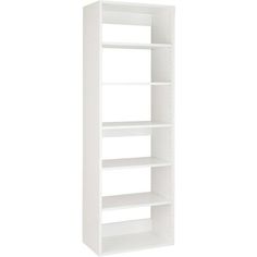 a white bookcase with four shelves on each side