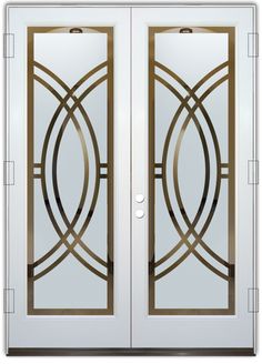 an elegant double door with glass panels and gold trimmings on the front doors