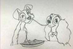 an image of two cartoon dogs eating spaghetti