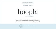 the word hoopla is written in black and white