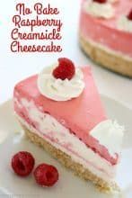 no bake raspberry creamsice cheesecake on a plate