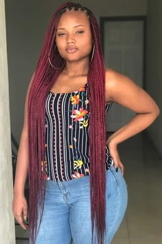 Box Hairstyles, Braids Large, Small Box Braids Hairstyles, Burgundy Box Braids, Braids Medium, Red Box Braids, Black Box Braids, Braids Knotless, New Natural Hairstyles