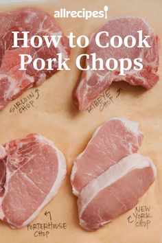 how to cook pork chops on a cutting board with the words, how to cook pork chops