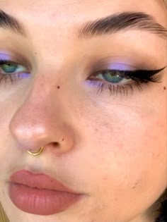 Waitress Makeup Looks, Lower Liner Make Up, Colorful Inner Corner Eye Makeup, Rainbow Eye Makeup Simple, Neon Makeup Ideas Eye Easy, Light Purple Eye Shadow, Colorguard Makeup Looks, Soft Pastel Eye Makeup, Colorful Everyday Eye Makeup