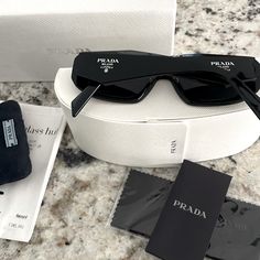 Prada Sunglasses Pr17ws Blk, Gry 100% Authentic! Receipt, Box, Case Included. Used Condition. Always Kept In Cloth Pouch But Does Have Hairline Scratches As Shown In Photo But Not Visible While Wearing. Personally Think They Are In Good Condition As I’ve Hardly Worn Them. Ended Up Just Being Trendy For Me And Never Really Wearing Them. Purchased In 2022 For $433.00 Ask Questions If Needed Before Purchasing! Prada Sunglasses Women, Prada Black Sunglasses, Cloth Pouch, 27th Birthday, Prada Accessories, Prada Sunglasses, Birthday Wishlist, Black Sunglasses, Christmas Wishlist