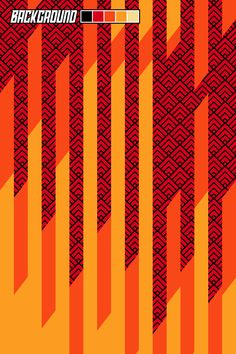 an orange background with black and red lines