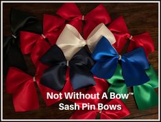 Satin Cheer Size Bow. These bows are perfect to complete your custom sash! Created with 3" Premium Quality Double Faced Satin Ribbon and measures approximately 6" in width. Attached to a pin. These bows are not stiffened. Bow is sold individually. Sash sold separately.  IMPORTANT SHIPPING INFORMATION *Please note that our processing times are accurate and vary by season. *If your order qualifies for free ETSY shipping, it will ship by the most cost-efficient means (typically USPS ground) with a typical transit time of 3-7 business days. This is in addition to production time. *We recommend upgrading your shipping to priority mail, which has a 2-3 business day transit (this quickens transit time, not production times of our custom items). This may be upgraded prior to checkout. *We do give Senior Sash, Custom Sash, Bow Sash, Wedding Sash Belt, Cheer Bow, Wedding Belts, Cheer Bows, Satin Bow, Ribbon Colors