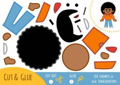 cut and glue clip art for kids to use in crafts, including an afro man