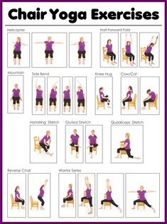 an exercise chart showing how to do chair yoga exercises