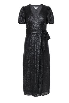 Current Boutique-Whistles - Black Sequin Puff Sleeve Wrap Maxi Dress Sz 2 Fall Gala Sequin Midi Dress, Dressy Sequined Maxi Dress For Cocktail, Floor-length Sequin Midi Dress For Party Season, Floor-length Sequin Midi Dress For Evening, Sequin Floor-length Midi Dress For Evening, Glamorous Sequined Midi Dress, Sequin Maxi Dress For Fall, Glamorous Midi-length Maxi Dress With Sequins, Fall Sequin Maxi Dress