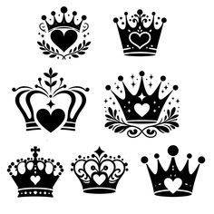 six crowns with hearts and stars on them