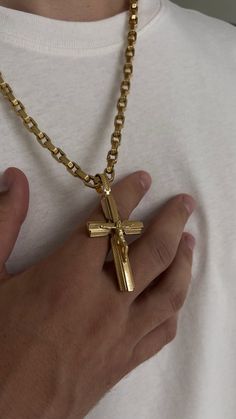 Men's Necklace, 14K Gold Cross Pendant for Men, Thick Gold Cross Chain Men's Jewelry Golden Cross 14K  -Weight: 14.18g -Karat: 14 -Length: 7cm -Width: 3.5cm The cross is sold without a chain. -Handmade item -Materials: Gold Created in GURANTEED high quality 14K solid gold. Just be advise insignificant variations are probable as we're talking about millimeters and milligrams. ✔ If you need more pieces, such as 4-5 identical pieces or more, please contact us. We can make as many details as you wan Good Chain For Men, Antique Gold Crucifix Necklace, Cross Chains For Men, Gold Cross Necklace Mens, Cross Chain Men, Golden Chain For Men, Gold Jewelry Men, Cross Pendant For Men, Big Gold Chains