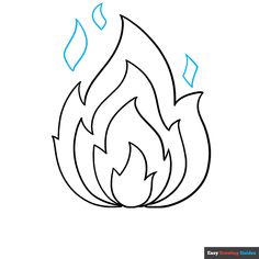 a drawing of a fire with blue flames