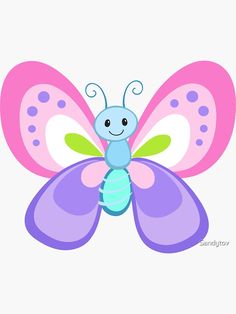 a blue and pink butterfly with polka dots on it's wings