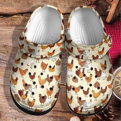 Lightweight construction with breathable mesh fabric provides a comfortable and flawless fit. Chicken Funny, Funny Shoes, Crocband Clog, Crocs Clog, Chicken Pattern, Crocs Crocband, Comfort Shoe, Cute Chickens, Crocs Classic Clogs