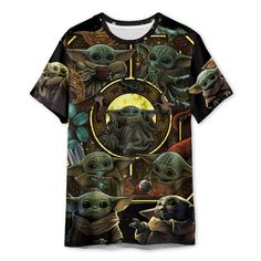 an all over print shirt with baby yoda and other characters