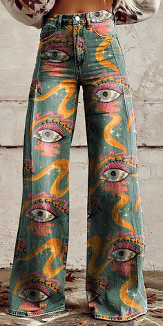 Printed Jeans Women, Cowhide Fabric, Colorful Pants, Pant Trousers Women, Pants Y2k, Skirt Suit Set, Jeans Wide, Loose Fabric