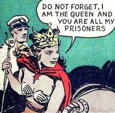 an old comic strip with a man and woman dressed up as the queen and prince