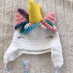 Perfect For A Child Or Adult This Whimsical Crocheted Unicorn Horn Stands Up., Never Worn, New 2 Cute Multicolor Crochet Hat One Size, Cute Multicolor Crochet Hat, Playful Pink Crochet Hat, Cute Multicolor One-size Hats, Cute Adjustable Acrylic Beanie, Playful Adjustable Acrylic Hats, Cute Multicolor Hand Knitted Crochet Hat, Cute Multicolor Hand-knitted Crochet Hat, Cute One-size Acrylic Crochet Hat