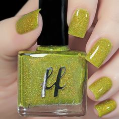 Be One With Nature, Lime Green Nails, Holographic Gold, Stunning Nails, Green Nail Polish, Nail Art Disney, Green Nail, One With Nature