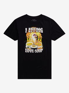 Love soup? This cat can relate. Grab this fun tee right meow  featuring "I effing love soup" and a screaming cat surrounded by screaming chicken toys and bowls of soup at the front. As life should be.Officially licensed art by Got Funny?.100% cottonWash cold; dry lowImportedListed in men'sunisex sizes Cursed Clothes, Cursed Items, Got Funny, Silly Shirts, Funny Clothing, Hot Topic Shirts, Meme Shirts, Silly Clothes, Chicken Toys