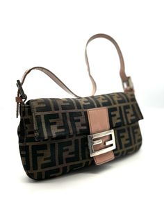 Fendi Vintage zucca Baguette Brown Canvas and pink leatheri condition: good/fair, scratched on the hardware and the lining on the handle needs repair Dimensions in inches 10W 6H 2D Shoulder Strap Drop 22 Fendi Vintage, Fendi Baguette, Brown Canvas, Pink Leather, Purses And Handbags, Shoulder Strap, Fendi, Handbags, Shoulder Bag