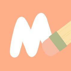 a pencil drawing the letter m on an orange and white background with pastel colors