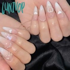 46162647974139 Acrylic Glue, White Gradient, Medium Almond, Nagel Tips, Nails Tips, Nail Type, Knot Studs, Nails Medium, Blue Nail