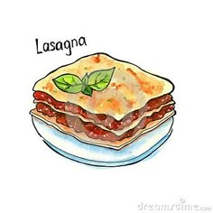 a drawing of lasagna on a plate with the word lasagna above it