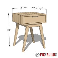 a wooden table with measurements for the legs and drawer on it, as well as an image