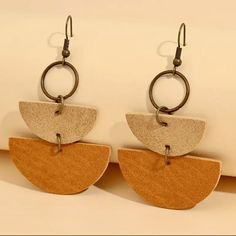 Brand New Pair Of Earrings. They Are Faux Leather Semi Circles In Two Tan Colors Cricut Earrings Diy, Handmade Leather Brown Earrings, Circle Leather Earrings, Wood And Faux Leather Earrings, Minimalist Brown Leather Earrings, Brown Leather Dangle Earrings, Donuts Earrings, Hamsa Earrings, Boho Chic Design