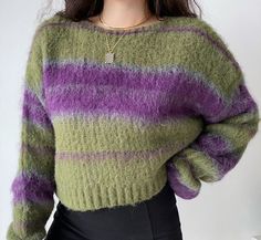 Tilda Fuzzy Sweater ~ HANDMADE – Pellucid Summer Y2k Outfits, Ladies Short Jackets, Streetwear Jackets, Long Sleeve Wrap Top, Shiny Pants, Y2k Outfits, Fuzzy Sweater, Purple Sweater, Fairy Grunge