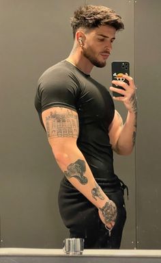 Side Slope Haircut Men, Hot Guy With Tattoos, Hot Biker Guys With Tattoos, Beard And Hairstyle For Men, Men Hair Fade, Mens Blonde Highlights On Dark Hair, Mens Selfie Poses, Man Mirror Selfie, Crop Haircut Men