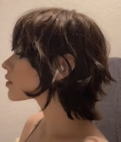 Shaggy Mullet Haircut, Short Hair Side Profile, Short Fairy Haircuts, Short Hair Long Side Bangs, Shaggy French Bob With Bangs, Scene Haircuts Short, Alt Short Haircut, Short Layered Hair Women