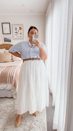 Plus Size Fashion Summer Casual, Stylish Plus Size Clothing Summer, Midsize Summer Street Style, Plus Size Work Summer Outfits, Modest Fall Dress Outfits, Modest Outfit Plus Size, White Skirt Outfit Plus Size, Midsize Church Outfits, Plus Size Modest Summer Outfits