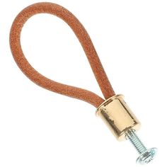 a brown leather cord with a screw on the end and an eye bolt attached to it