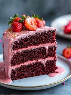 Decadent Strawberry Velvet Cake   🍓 𝗜𝗻𝗴𝗿𝗲𝗱𝗶𝗲𝗻𝘁𝘀 🍓  For the Cake:  2 1/2 cups all-purpose flour  1 cup granulated sugar  1/2 cup unsweetened cocoa powder  1 1/2 teaspoons baking soda  1 teaspoon baking powder  1 teaspoon salt  2 large eggs  1 cup buttermilk  1 1/2 cups vegetable oil  1 teaspoon vanilla extract  1 cup boiling water  2 cups strawberries, pureed  1/2 cup strawberry jam For the Frosting:  1 cup unsalted butter, softened  4 cups powdered sugar  1/4 cup heavy cream Strawberry Lava Cake, Chocolate Lava Cake Aesthetic, Large Lava Cake, Raspberry Pink Velvet Cake, Chocolate Raspberry Lava Cake, Pie Crust Designs, Smoothie Drink Recipes, Coffee Dessert, Dessert Cupcakes