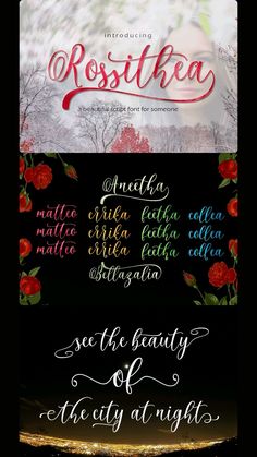 some type of font that is in different colors and sizes, with the words roses on it