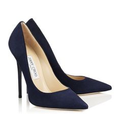 Jimmy Choo ANOUK White Court Shoes, Clear Heel Shoes, Navy Blue Pumps, Blue Suede Pumps, Heels Aesthetic, Navy Blue Shoes, Pointy Toe Shoes, All Black Shoes