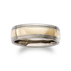 two tone gold and white gold wedding ring with satin finish inlaying the center