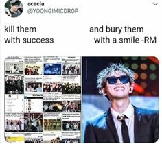 an image of a man with sunglasses on and the caption reads kill them and buy them with a smile - rm