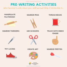 the ultimate guide to pre - writing activities for kids with pictures and text on it