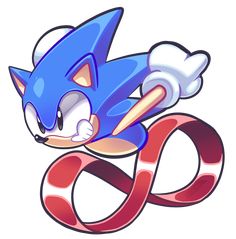 sonic the hedge is flying through the air with his tail curled up and eyes closed