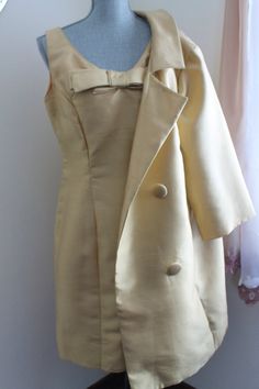 Corinna Yellow Suit, Silk Suit, Gold Silk, Large Bow, Large Buttons, Metal Zipper, Miami Beach