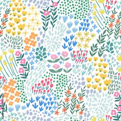 a colorful floral pattern with lots of flowers