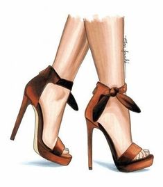 a drawing of a woman's legs wearing high heels with a bow on the ankle